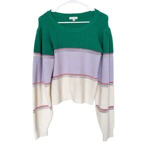 For Love & Lemons Arielle Colorblock Knit Sweater XL Green Lilac Cream